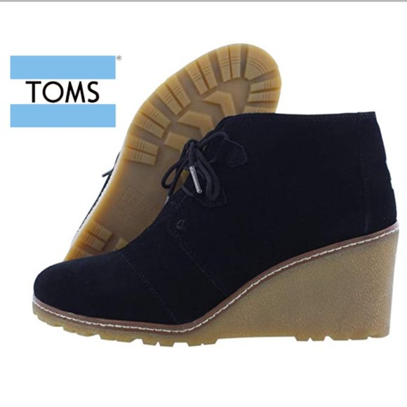 Toms Shoes - Toms Desert Wedge Ankle Bootie Crepe Black Suede 9